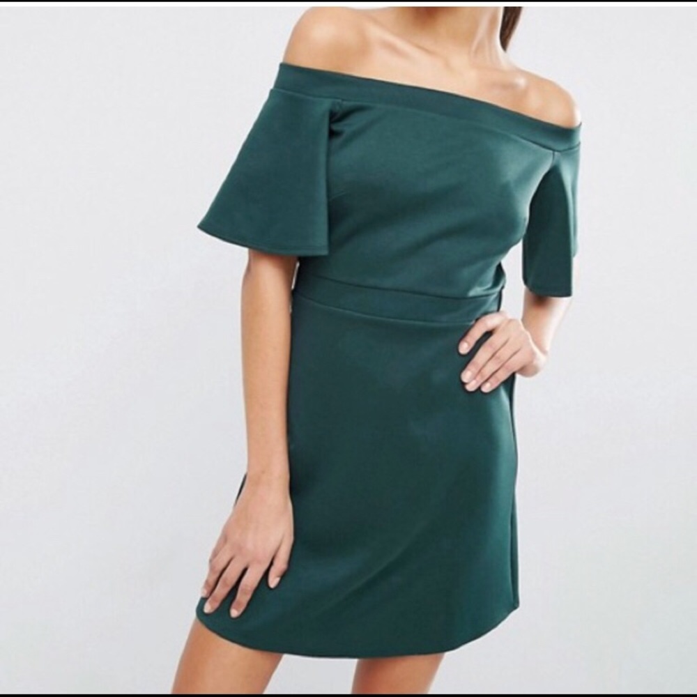 ASOS Scuba off Shoulder Teal green mini dress